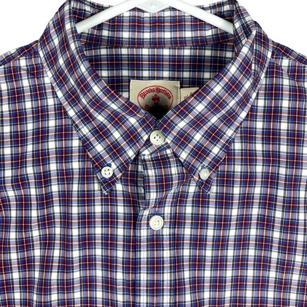 Brooks Brothers Red Fleece Button Down Shirt Mens XXL Blue Red Plaid Long Sleeve